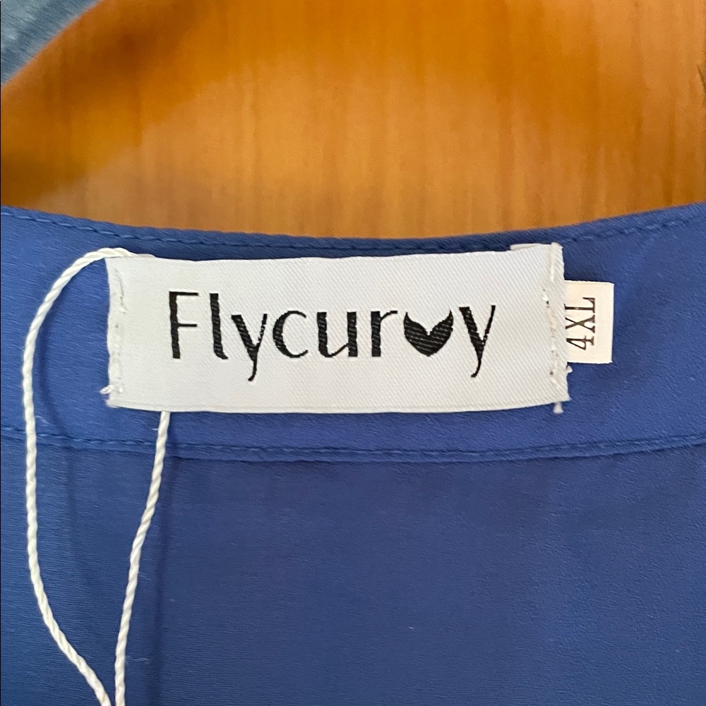 FlyCurvy Blue Ruffled Blouse - Picture 3 of 4